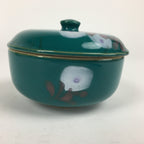 Japanese Porcelain Lidded Pot Vtg Green Color Bowl White Flower PP880