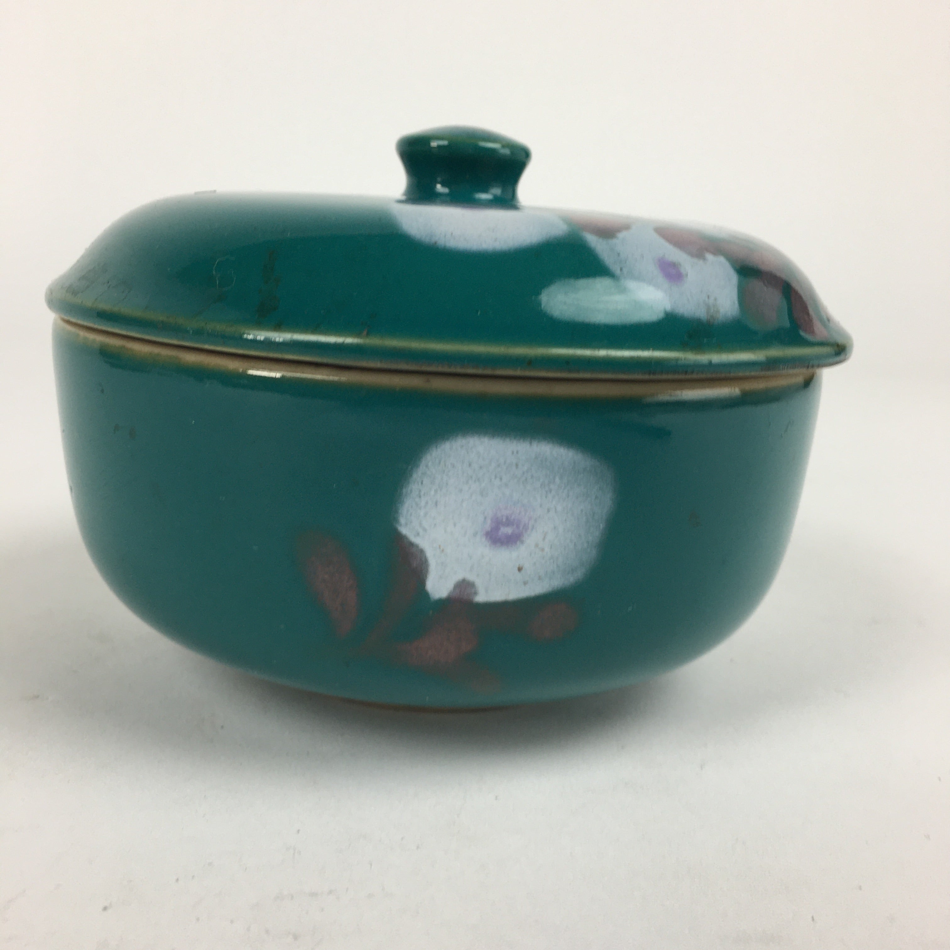 Japanese Porcelain Lidded Pot Vtg Green Color Bowl White Flower PP880
