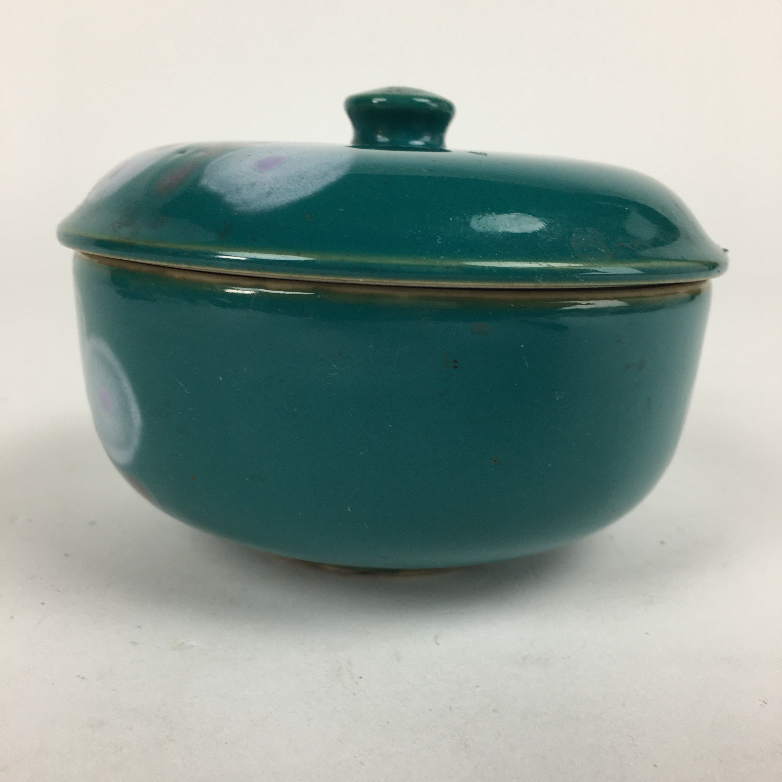 Japanese Porcelain Lidded Pot Vtg Green Color Bowl White Flower PP880