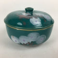 Japanese Porcelain Lidded Pot Vtg Green Color Bowl White Flower PP880