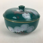 Japanese Porcelain Lidded Pot Vtg Green Color Bowl White Flower PP880