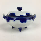 Japanese Porcelain Lidded Pot Vtg White Blue Two Handle Four Legs PP879