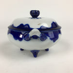 Japanese Porcelain Lidded Pot Vtg White Blue Two Handle Four Legs PP879