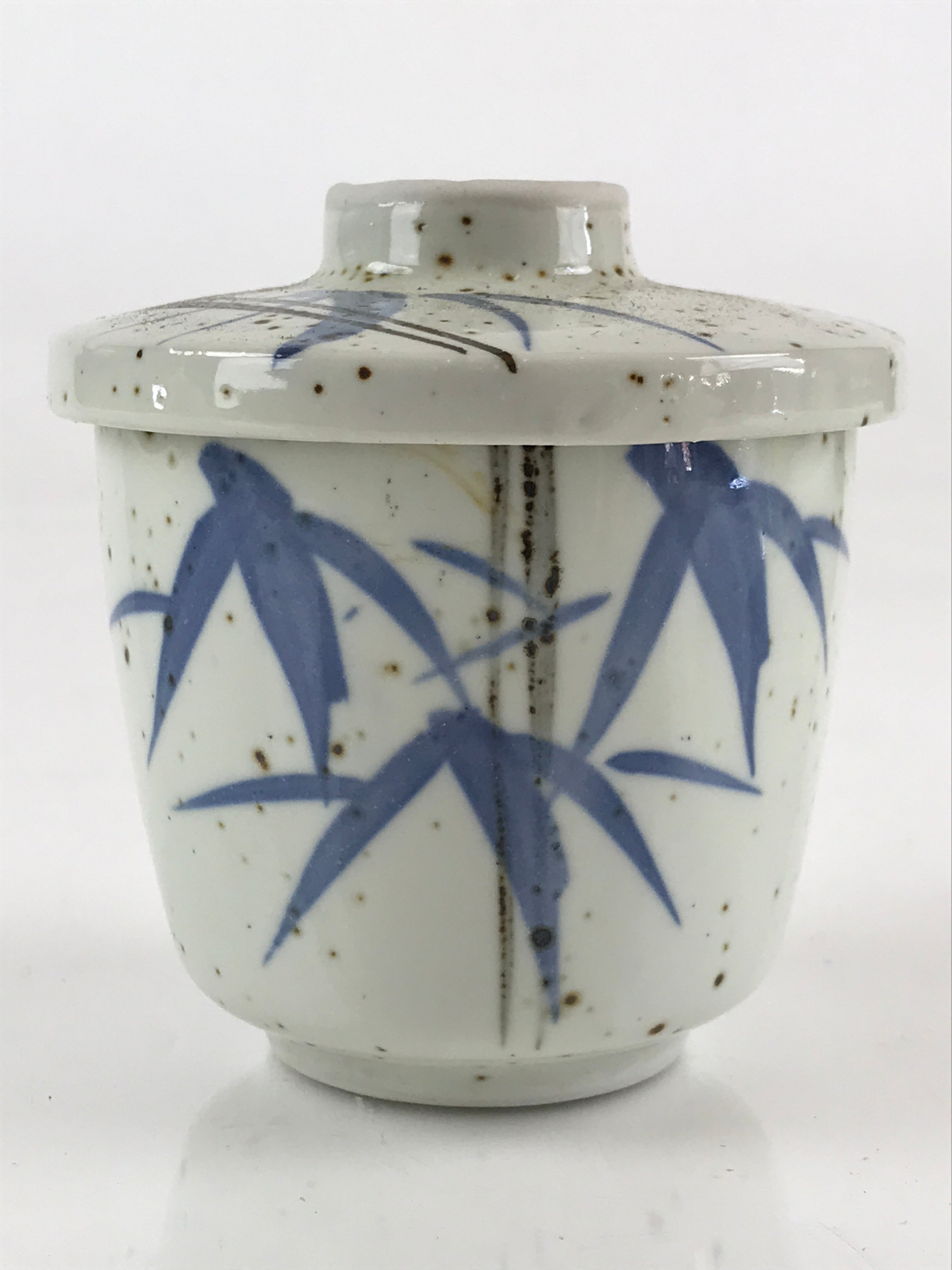 Japanese Porcelain Lidded Soup Bowl Cup Vtg Chawanmushi Blue Bamboo PY151