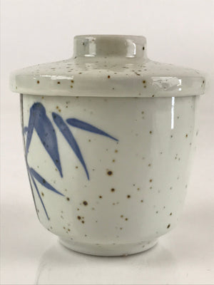 Japanese Porcelain Lidded Soup Bowl Cup Vtg Chawanmushi Blue Bamboo PY152