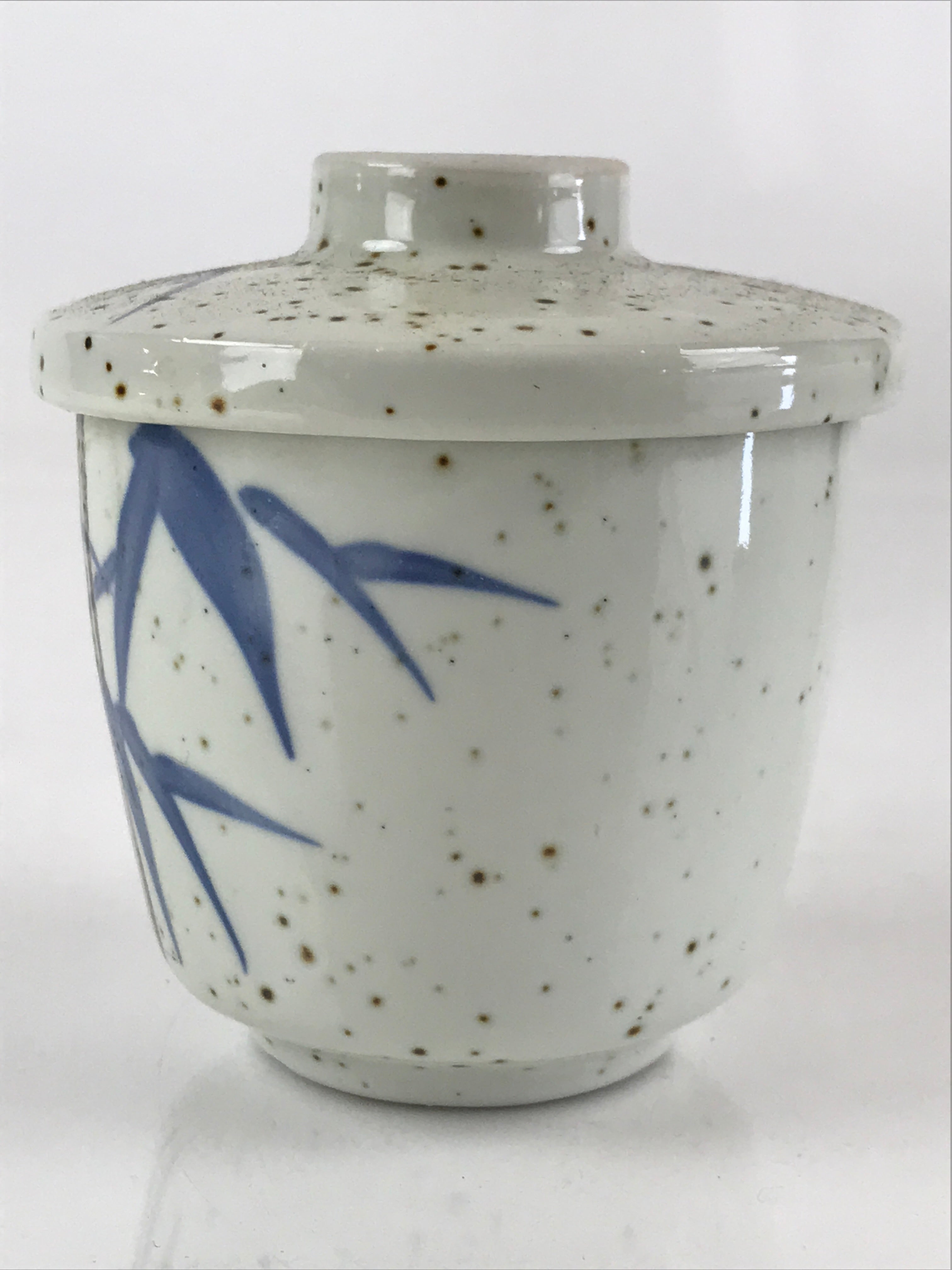 Japanese Porcelain Lidded Soup Bowl Cup Vtg Chawanmushi Blue Bamboo PY153