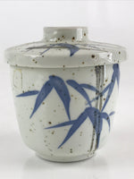 Japanese Porcelain Lidded Soup Bowl Cup Vtg Chawanmushi Blue Bamboo PY154