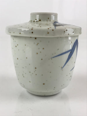 Japanese Porcelain Lidded Soup Bowl Cup Vtg Chawanmushi Blue Bamboo PY155