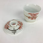 Japanese Porcelain Lidded Soup Bowl Cup Vtg Chawanmushi Red Bamboo PP525