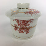 Japanese Porcelain Lidded Soup Bowl Cup Vtg Chawanmushi Red Bamboo PP525