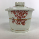 Japanese Porcelain Lidded Soup Bowl Cup Vtg Chawanmushi Red Bamboo PP526