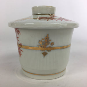 Japanese Porcelain Lidded Soup Bowl Cup Vtg Chawanmushi Red Bamboo PP526