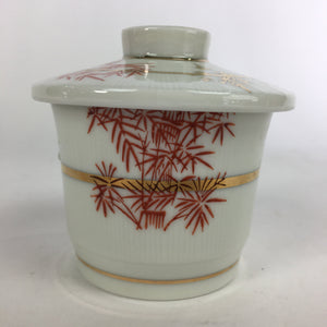 Japanese Porcelain Lidded Soup Bowl Cup Vtg Chawanmushi Red Bamboo PP526