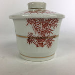 Japanese Porcelain Lidded Soup Bowl Cup Vtg Chawanmushi Red Bamboo PP527