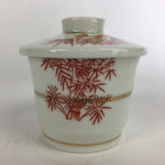 Japanese Porcelain Lidded Soup Bowl Cup Vtg Chawanmushi Red Bamboo PP527