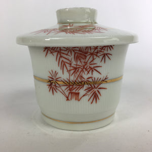 Japanese Porcelain Lidded Soup Bowl Cup Vtg Chawanmushi Red Bamboo PP528