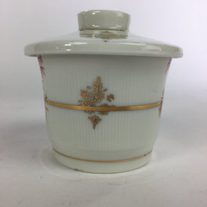Japanese Porcelain Lidded Soup Bowl Cup Vtg Chawanmushi Red Bamboo PP528