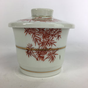 Japanese Porcelain Lidded Soup Bowl Cup Vtg Chawanmushi Red Bamboo PP529