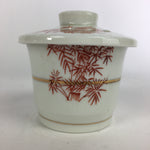 Japanese Porcelain Lidded Soup Bowl Cup Vtg Chawanmushi Red Bamboo PP529