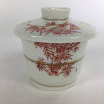 Japanese Porcelain Lidded Soup Bowl Cup Vtg Chawanmushi Red Bamboo PP529