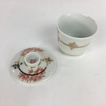 Japanese Porcelain Lidded Soup Bowl Cup Vtg Chawanmushi Red Bamboo PP530