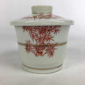 Japanese Porcelain Lidded Soup Bowl Cup Vtg Chawanmushi Red Bamboo PP530