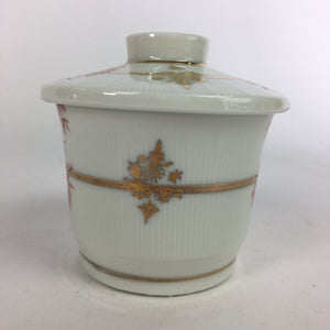 Japanese Porcelain Lidded Soup Bowl Cup Vtg Chawanmushi Red Bamboo PP530