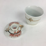 Japanese Porcelain Lidded Soup Bowl Cup Vtg Chawanmushi Red Bamboo PP531