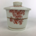 Japanese Porcelain Lidded Soup Bowl Cup Vtg Chawanmushi Red Bamboo PP531