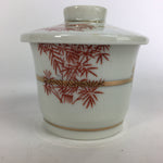 Japanese Porcelain Lidded Soup Bowl Cup Vtg Chawanmushi Red Bamboo PP531