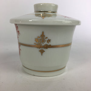 Japanese Porcelain Lidded Soup Bowl Cup Vtg Chawanmushi Red Bamboo PP531