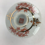 Japanese Porcelain Lidded Soup Bowl Cup Vtg Chawanmushi Red Bamboo PP531