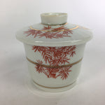 Japanese Porcelain Lidded Soup Bowl Cup Vtg Chawanmushi Red Bamboo PP531