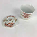 Japanese Porcelain Lidded Soup Bowl Cup Vtg Chawanmushi Red Bamboo PP532