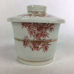 Japanese Porcelain Lidded Soup Bowl Cup Vtg Chawanmushi Red Bamboo PP532
