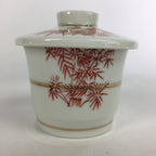 Japanese Porcelain Lidded Soup Bowl Cup Vtg Chawanmushi Red Bamboo PP533