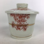 Japanese Porcelain Lidded Soup Bowl Cup Vtg Chawanmushi Red Bamboo PP533