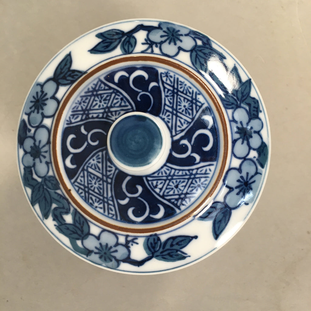 Japanese Porcelain Lidded Teacup Vtg Arita ware Yunomi Blue White Sencha PP414