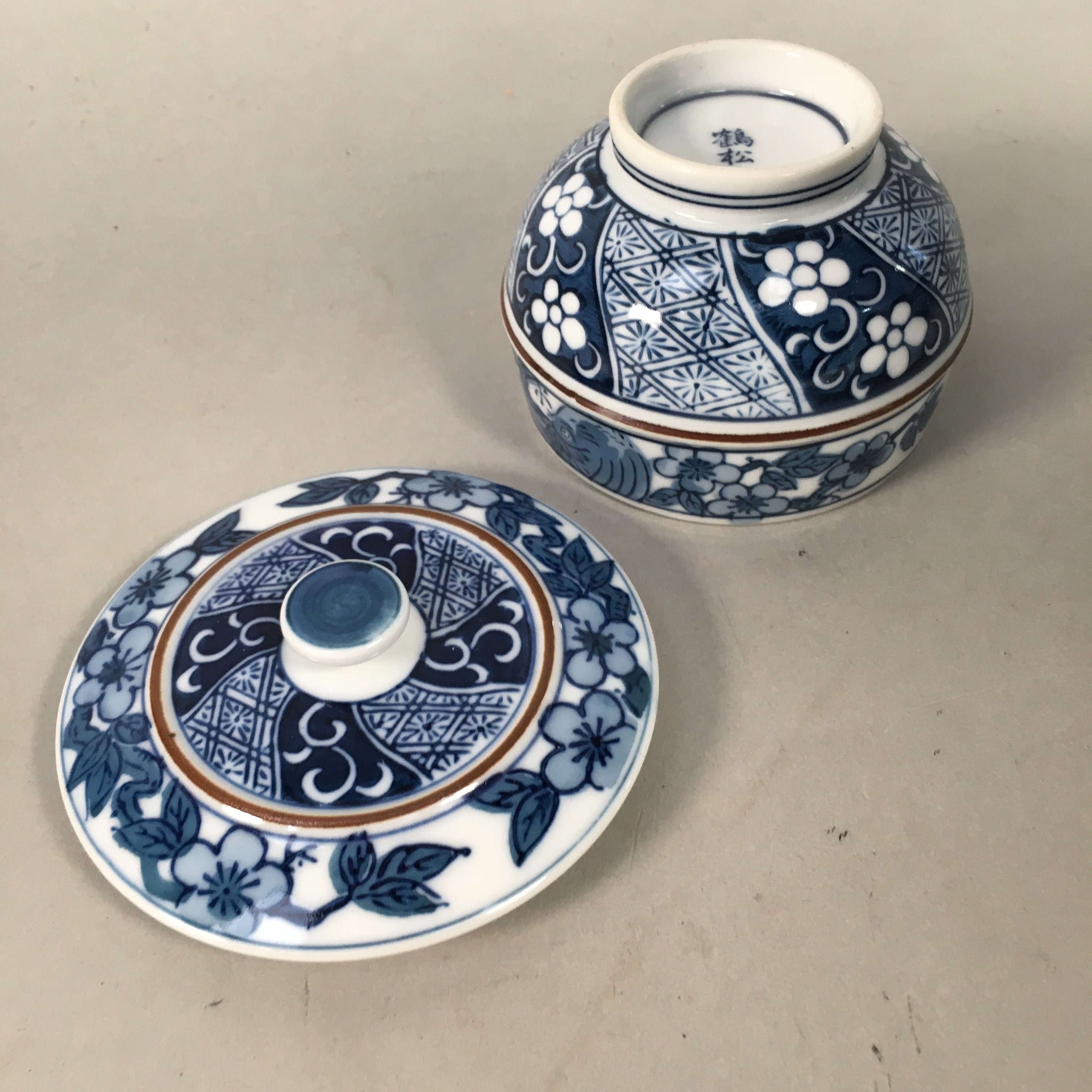 Japanese Porcelain Lidded Teacup Vtg Arita ware Yunomi Blue White Sencha PP414