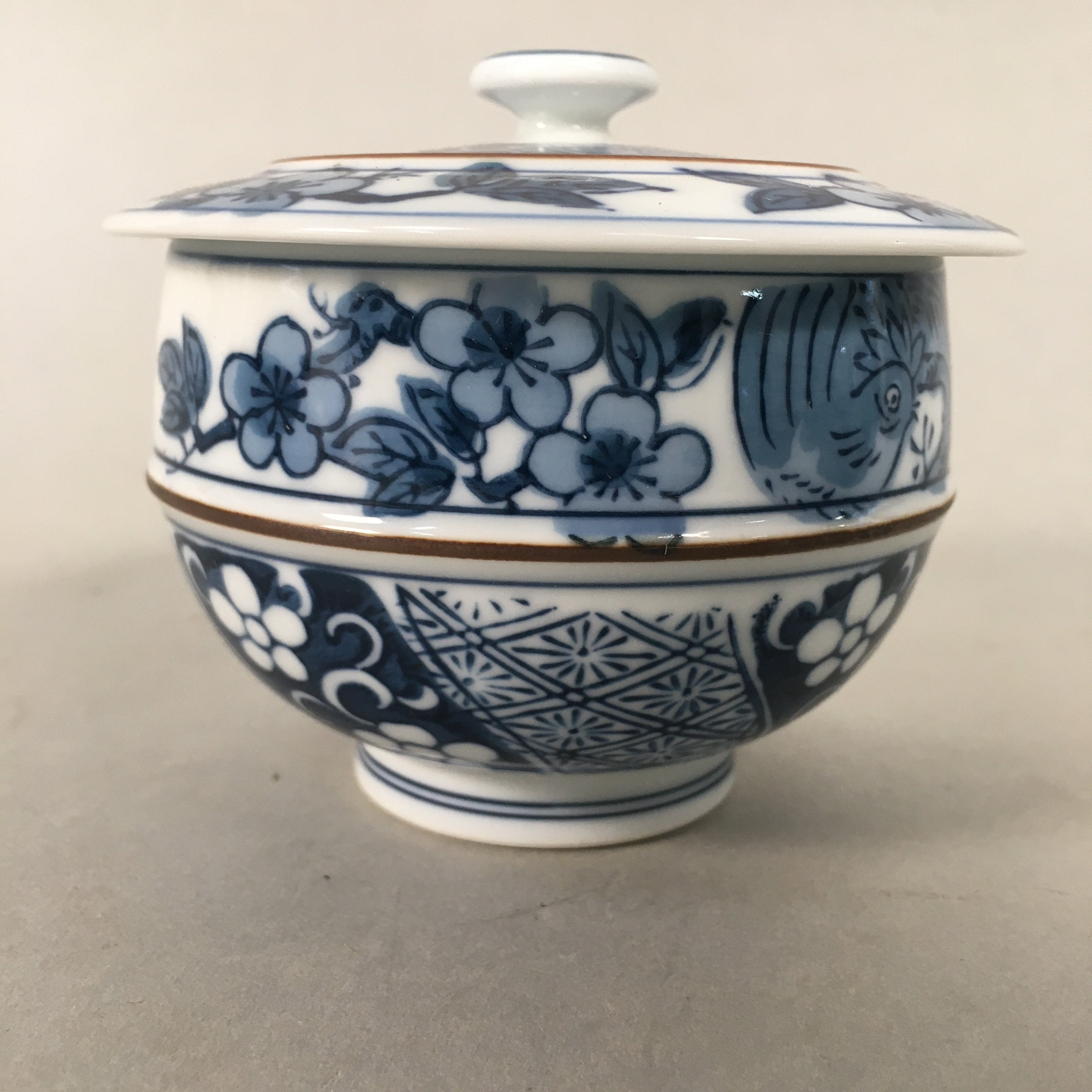 Japanese Porcelain Lidded Teacup Vtg Arita ware Yunomi Blue White Sencha PP415