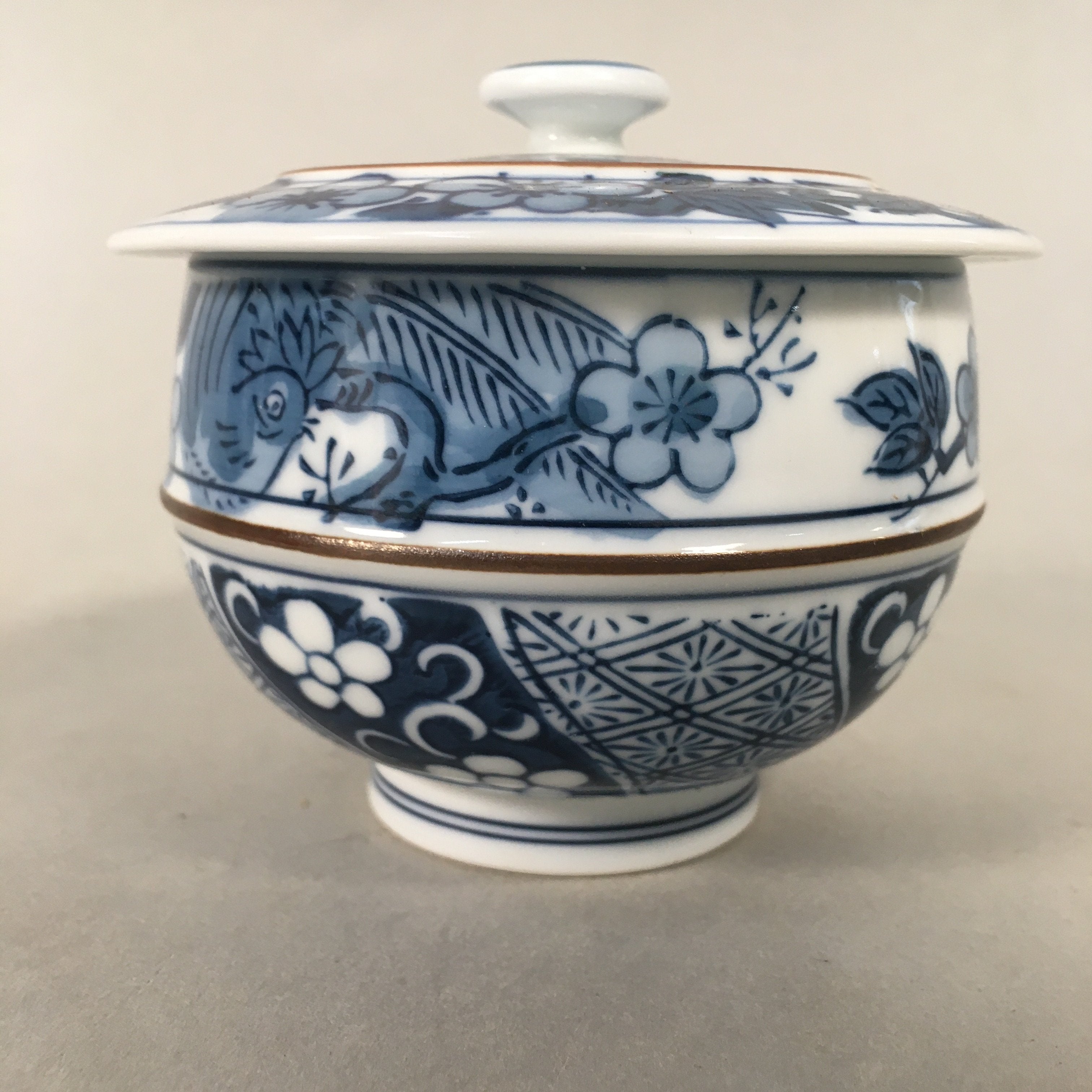 Japanese Porcelain Lidded Teacup Vtg Arita ware Yunomi Blue White Sencha PP415