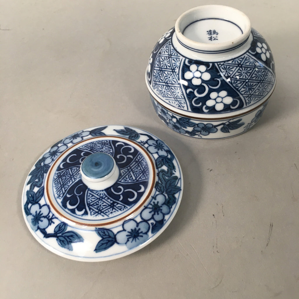 Japanese Porcelain Lidded Teacup Vtg Arita ware Yunomi Blue White Sencha PP415