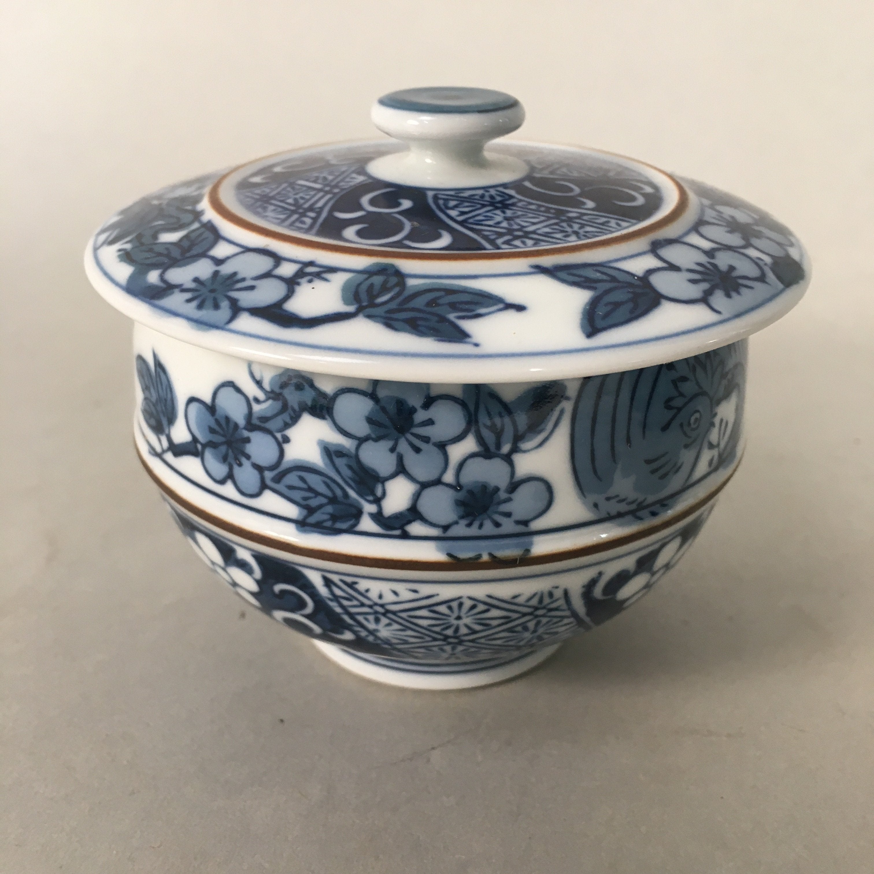 Japanese Porcelain Lidded Teacup Vtg Arita ware Yunomi Blue White Sencha PP415