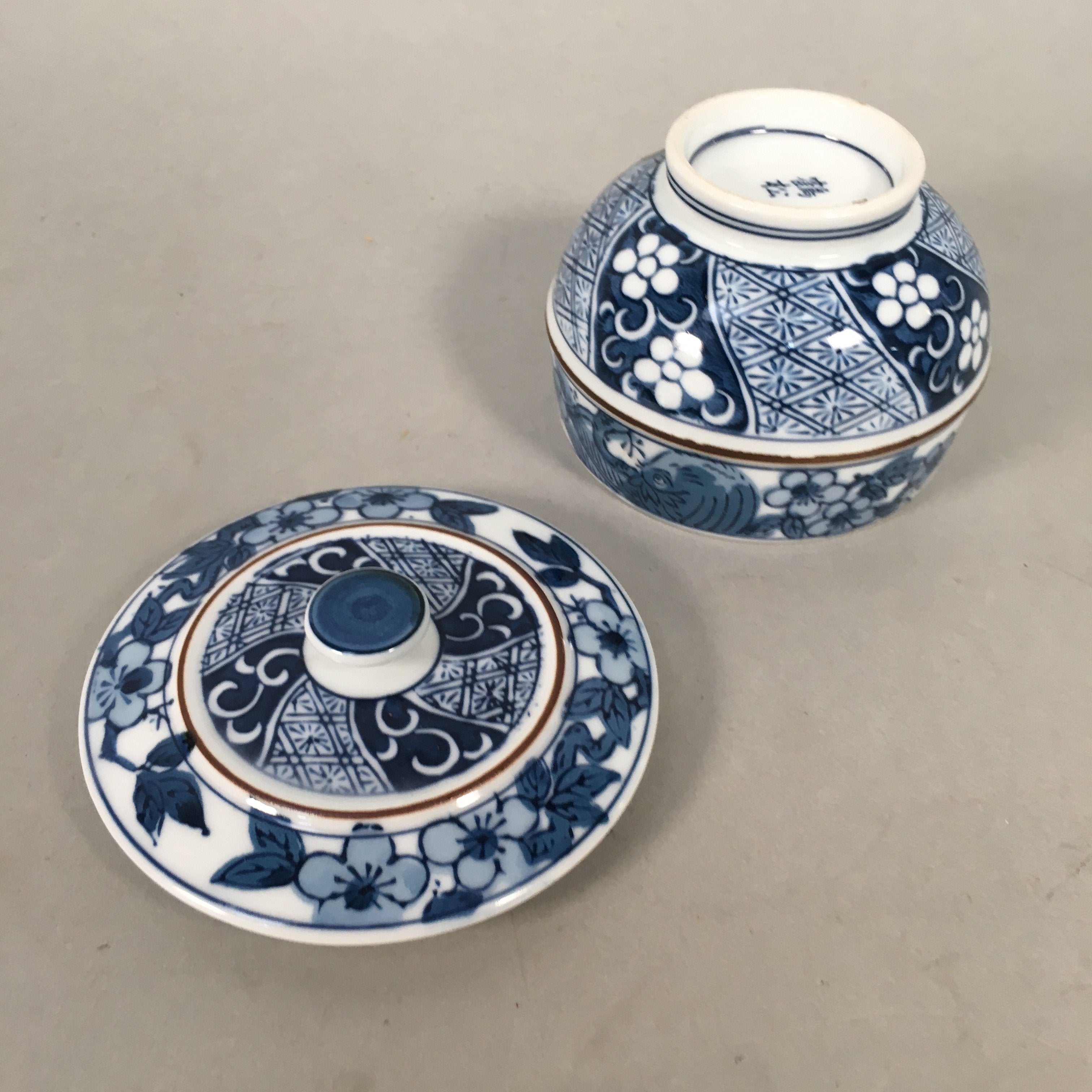 Japanese Porcelain Lidded Teacup Vtg Arita ware Yunomi Blue White Sencha PP416