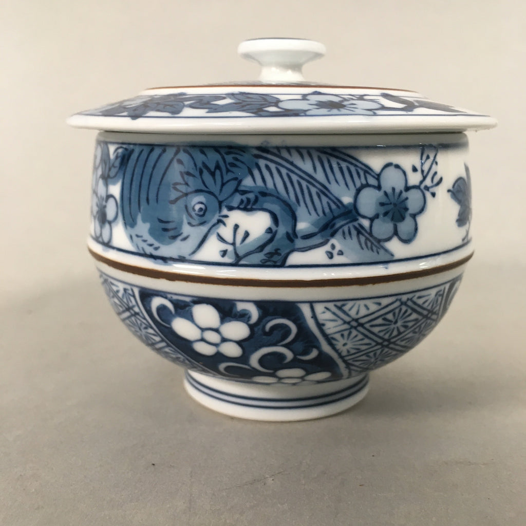 Japanese Porcelain Lidded Teacup Vtg Arita ware Yunomi Blue White Sencha PP416