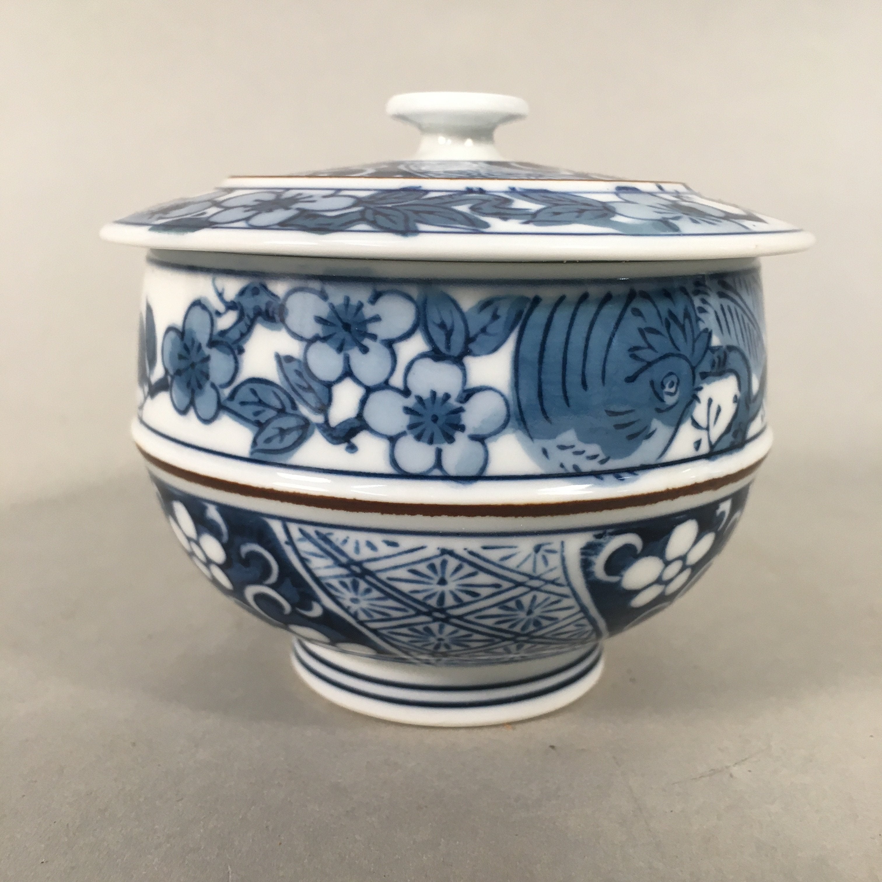 Japanese Porcelain Lidded Teacup Vtg Arita ware Yunomi Blue White Sencha PP417