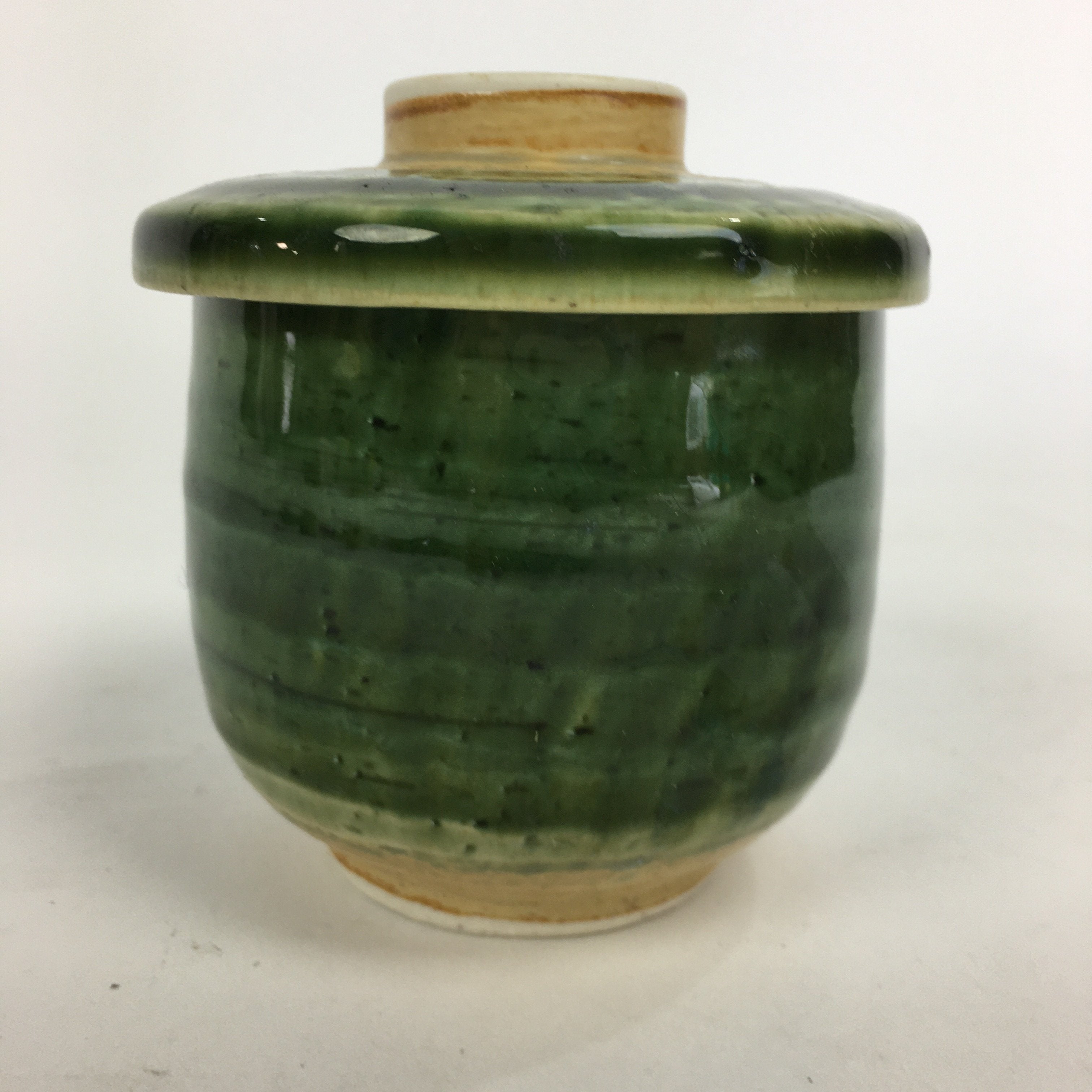 Japanese Porcelain Lidded Teacup Vtg Seto Akatsu Ware Oribe Glaze Sencha TC239