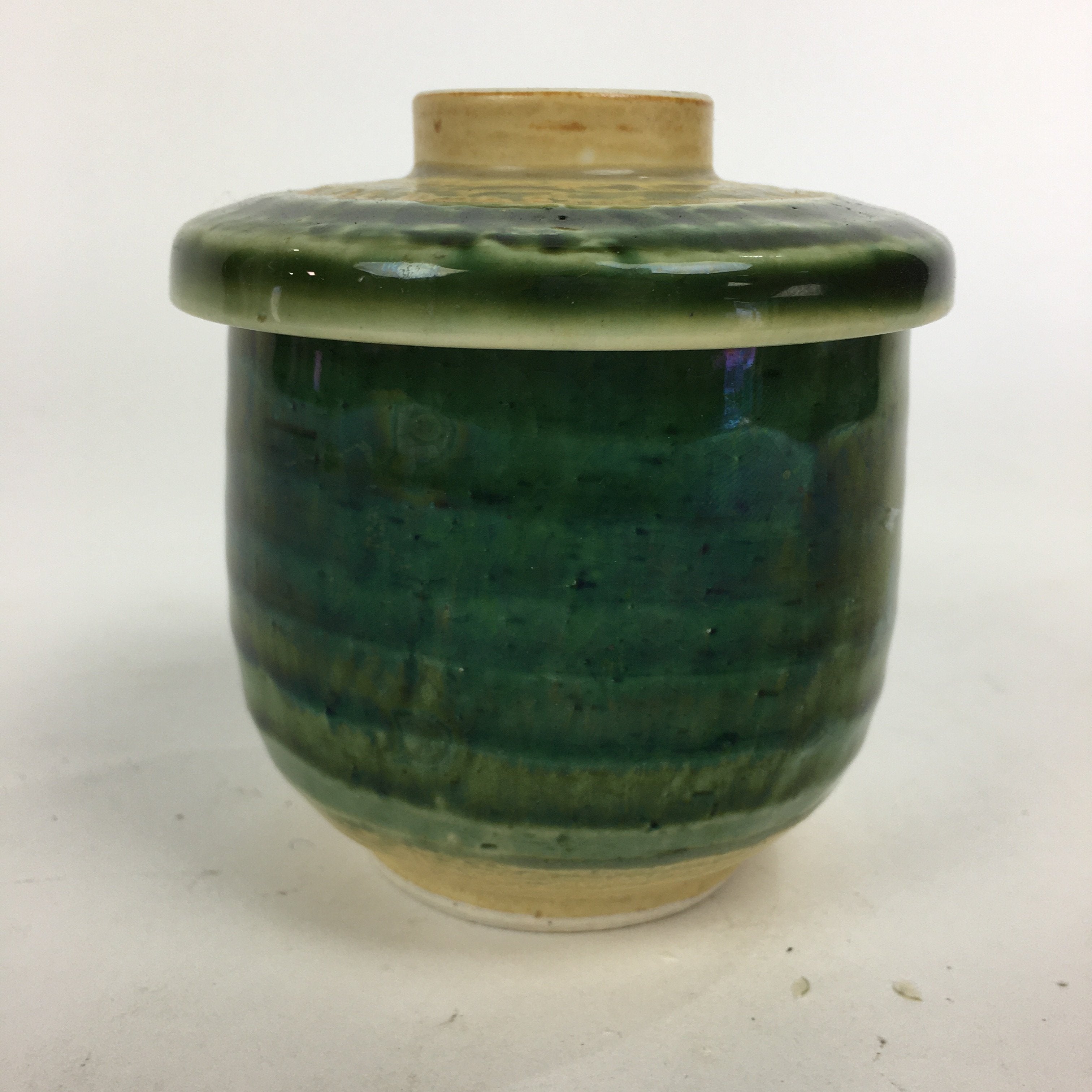 Japanese Porcelain Lidded Teacup Vtg Seto Akatsu Ware Oribe Glaze Sencha TC240