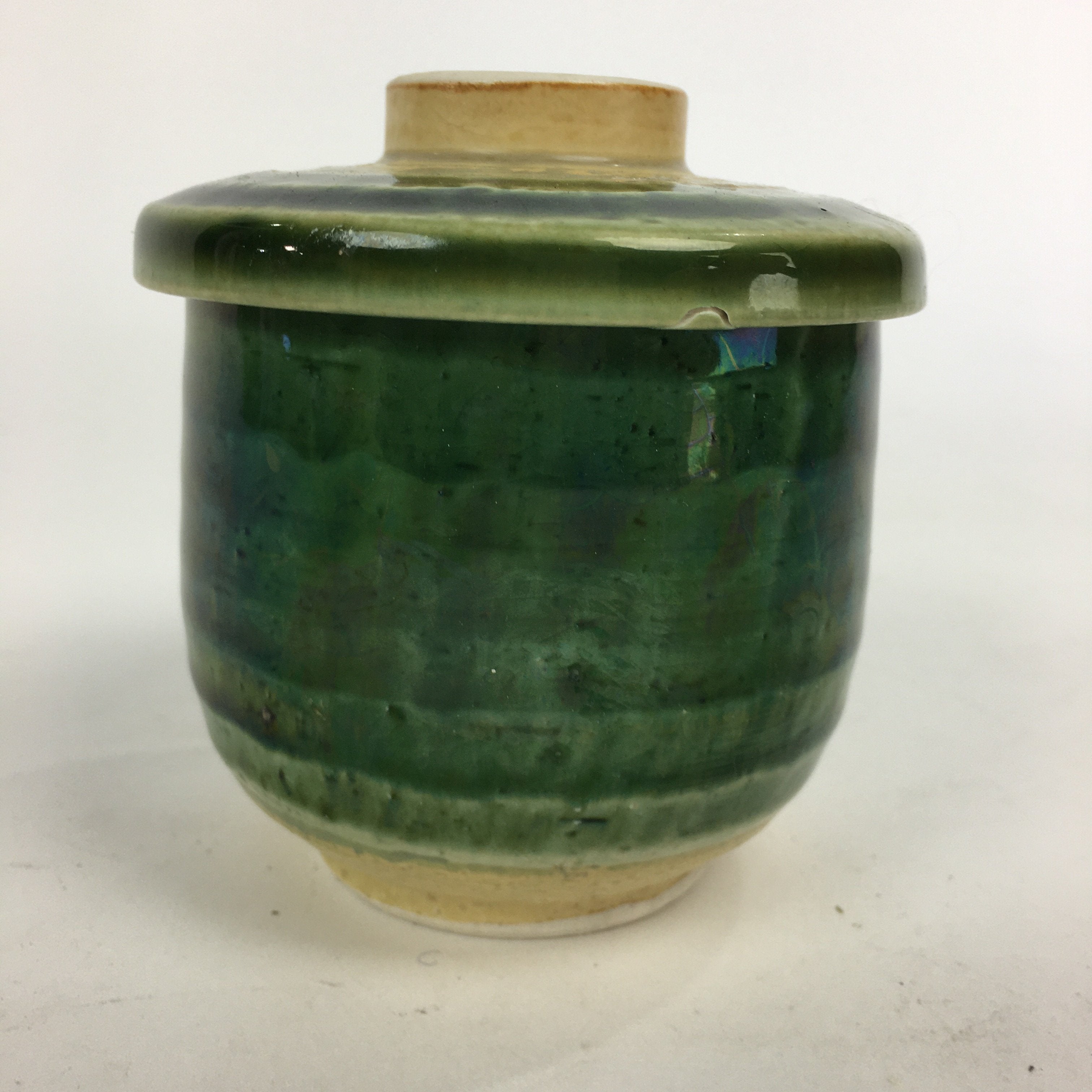 Japanese Porcelain Lidded Teacup Vtg Seto Akatsu Ware Oribe Glaze Sencha TC240