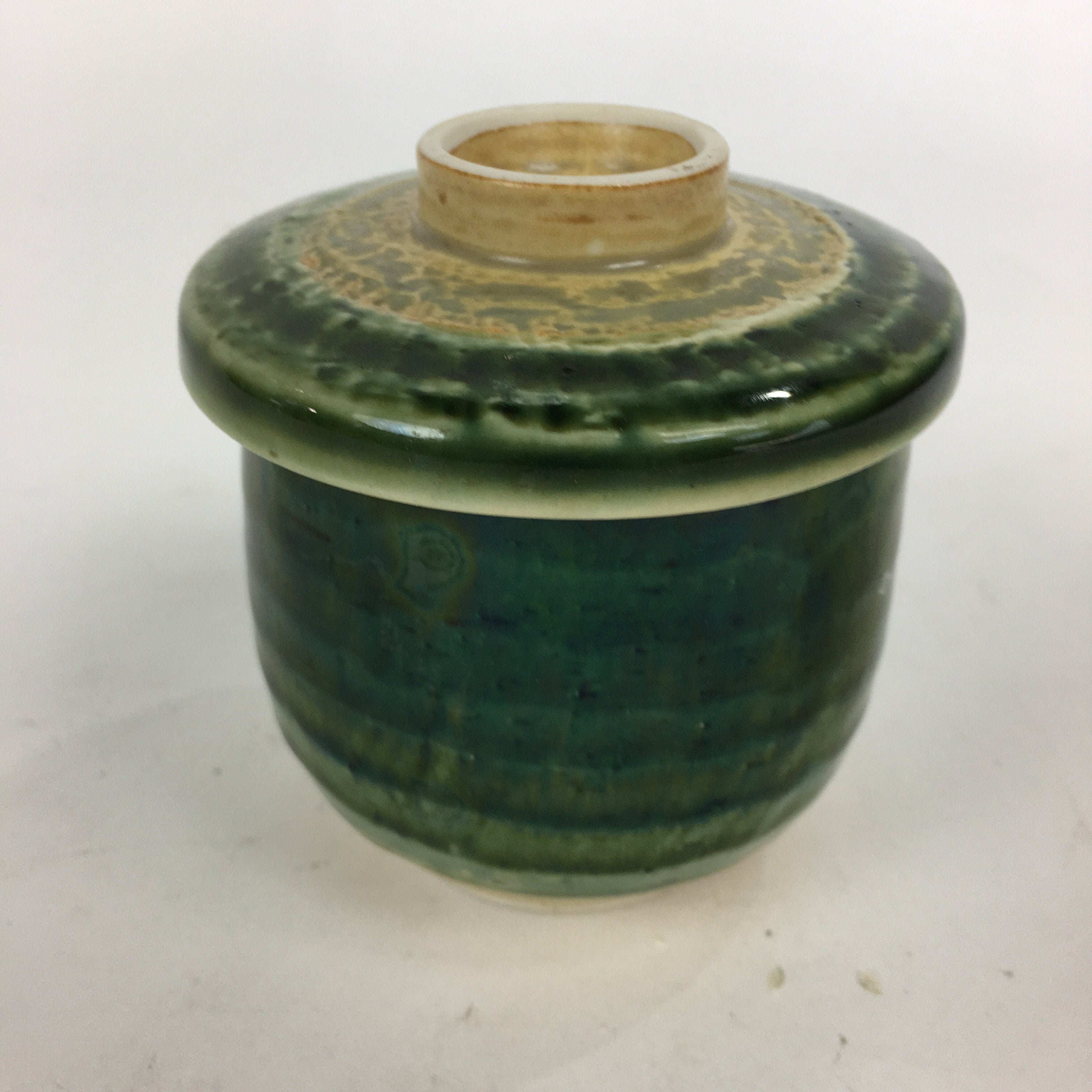 Japanese Porcelain Lidded Teacup Vtg Seto Akatsu Ware Oribe Glaze Sencha TC240